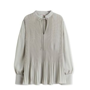 NWT H&M womens pleated taupe long sleeve blouse in size XS.